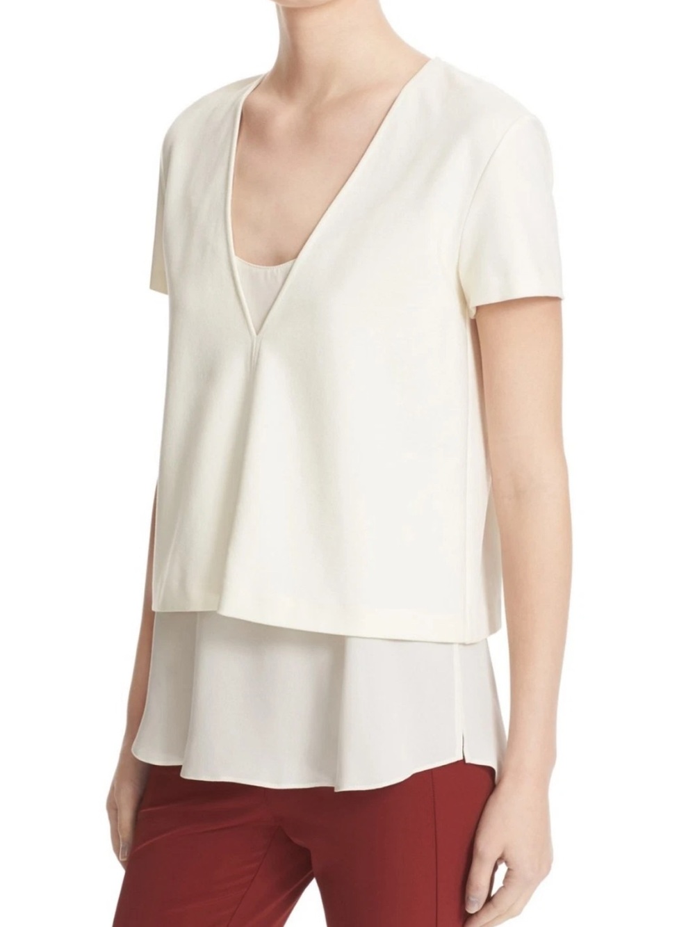 NEW Theory Zadeia V-Neck Tee Top in Warm Ivory Size S